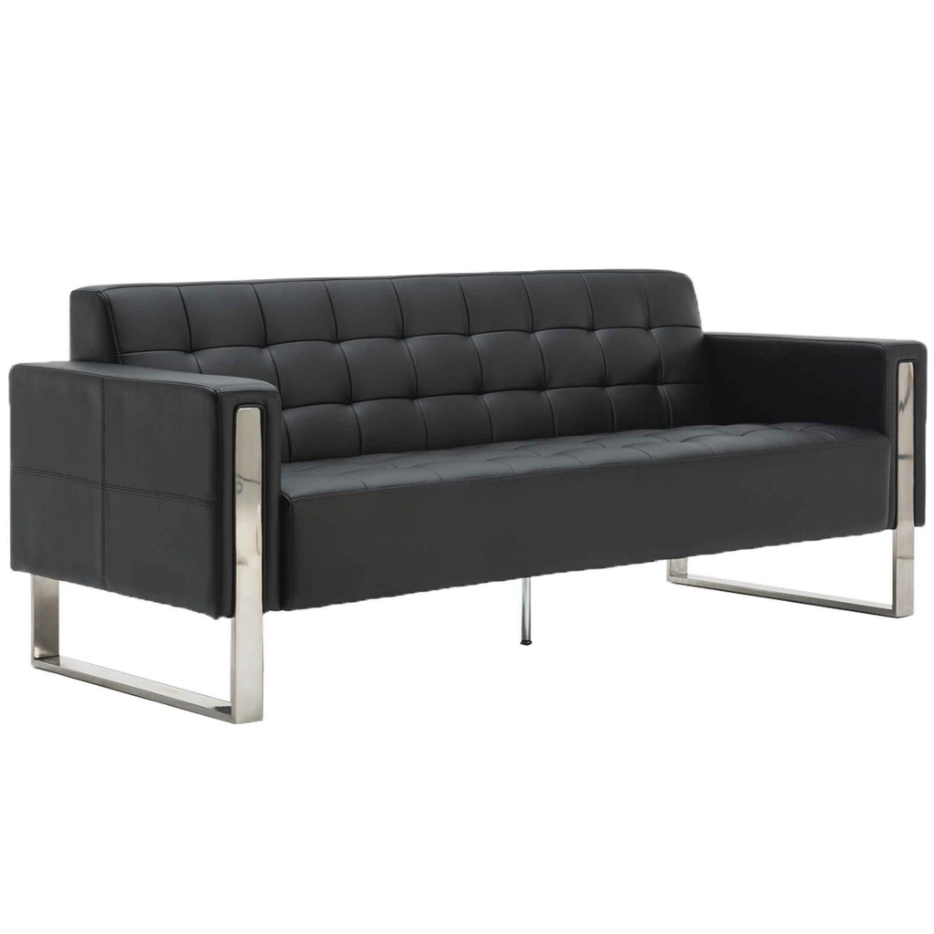 SOFA OFICINA VINIL XP775 3PUESTO NEGRO PATAS METAL Econoprecios